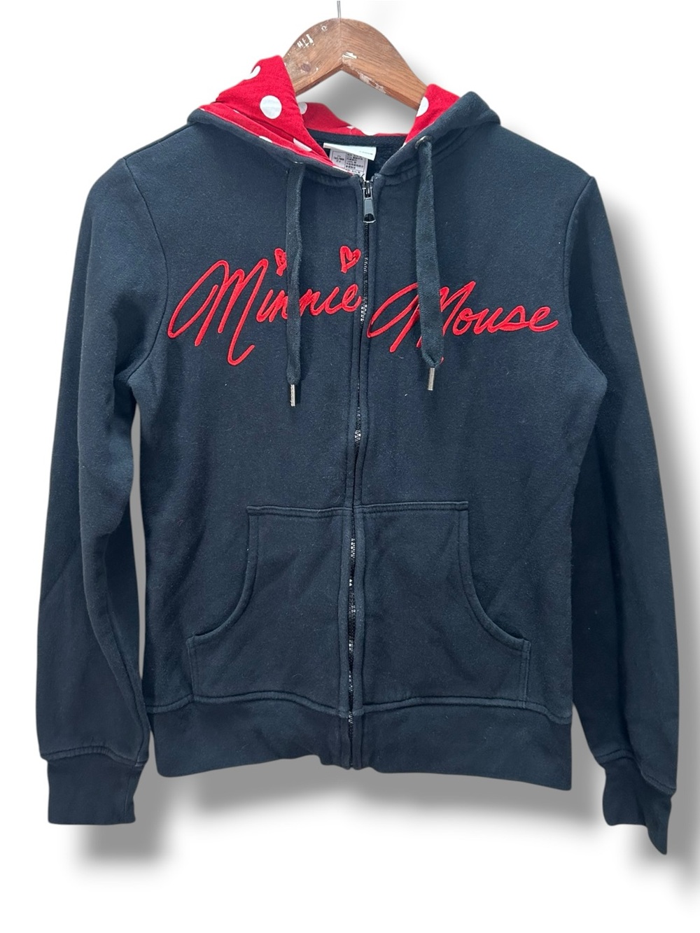 Disney Parka Black Red Minnie Mouse Hooded Full Zip Jacket Size Small